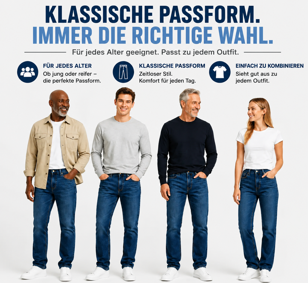 Herren Comfort-Stretch-Jeans mit schmalem geradem Bein – Lässige Alltagshose